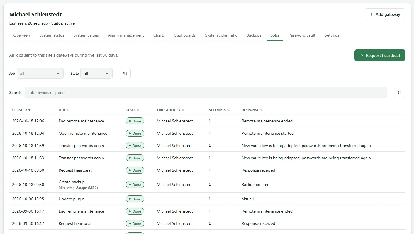 Jobs tab with the button to request a sign of life and the list of jobs